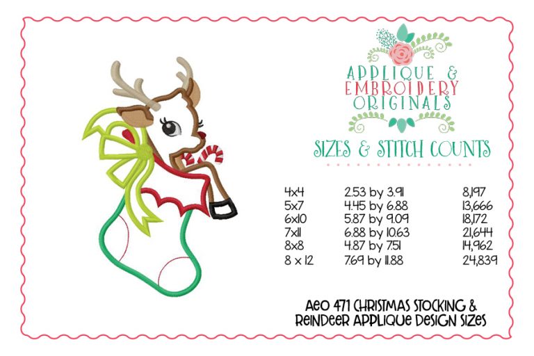 471 Christmas Stocking & Reindeer Applique Design - Image 3
