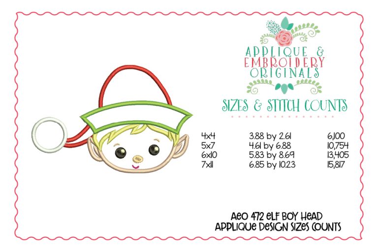 472 Elf Boy Head Face Applique Design - Image 2