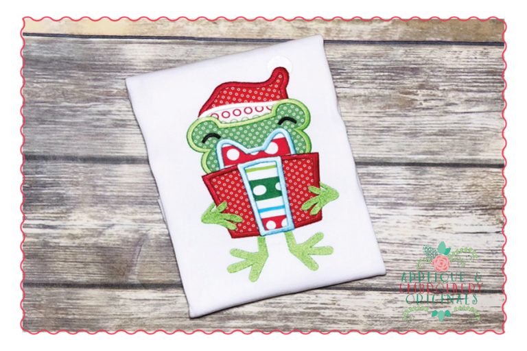 475 Frog with Presents Applique Design