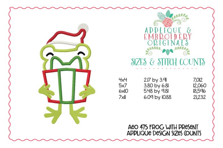 475 Frog with Presents Applique Design - Image 2