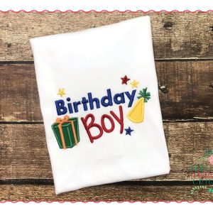 493 Birthday Boy with Hat and Gift Applique Design