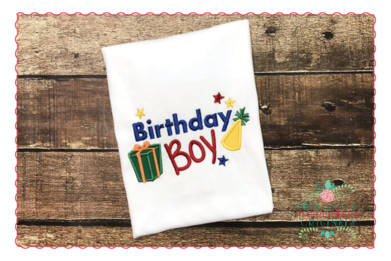 493 Birthday Boy with Hat and Gift Applique Design