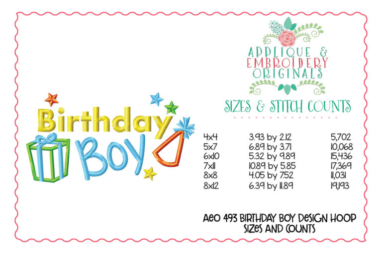 493 Birthday Boy with Hat and Gift Applique Design - Image 2