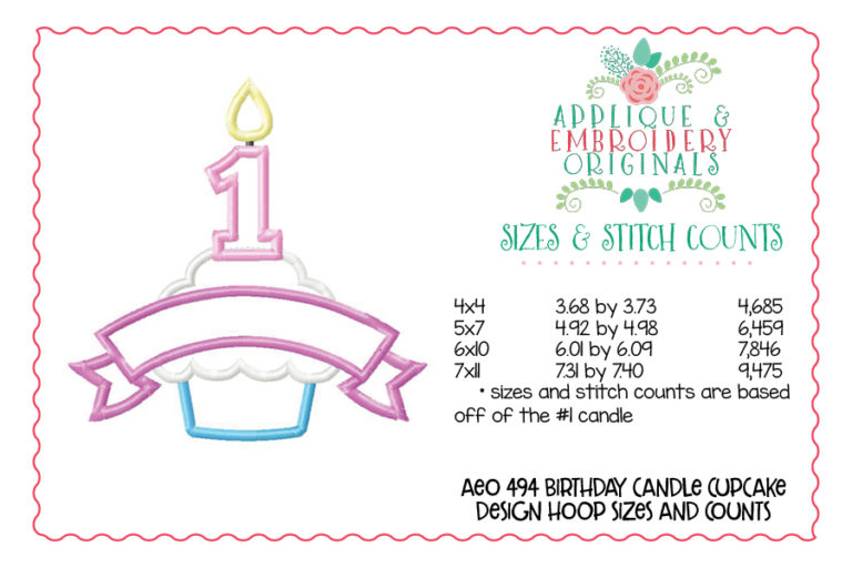 494 Birthday Candle Cupcake with Banner Applique Design - Image 3