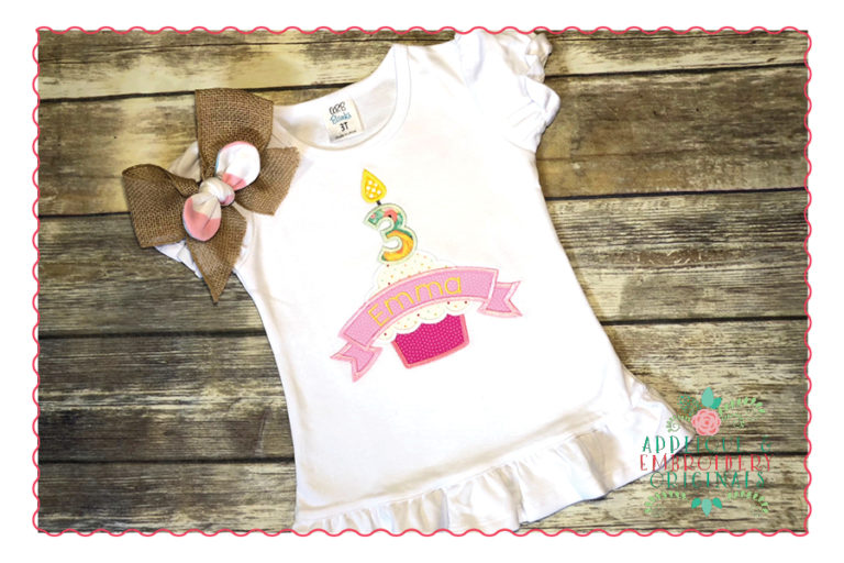 494 Birthday Candle Cupcake with Banner Applique Design - Image 2