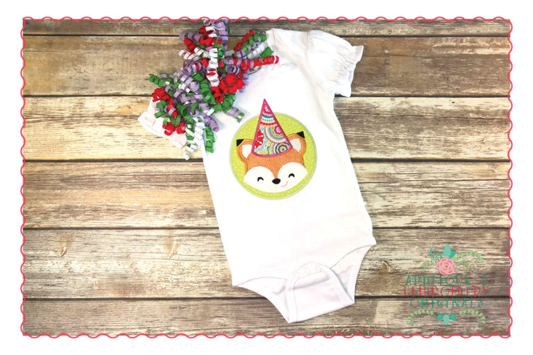 495 Birthday Fox Circle Patch Applique Design - Image 2
