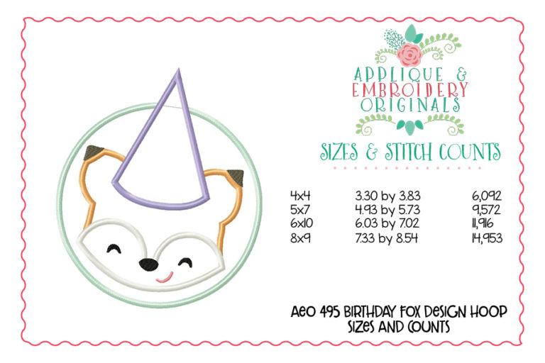 495 Birthday Fox Circle Patch Applique Design - Image 3
