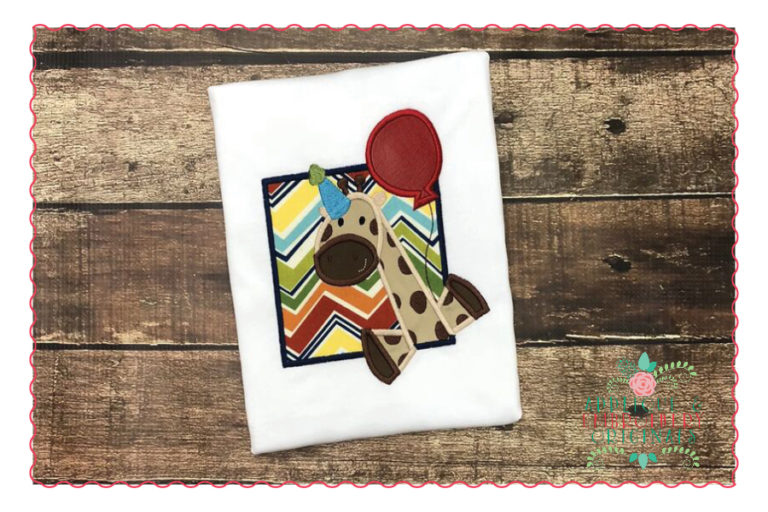 496 Birthday Giraffe Patch Balloon Applique Design