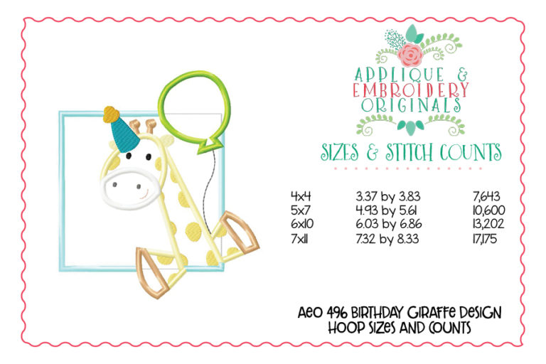 496 Birthday Giraffe Patch Balloon Applique Design - Image 2