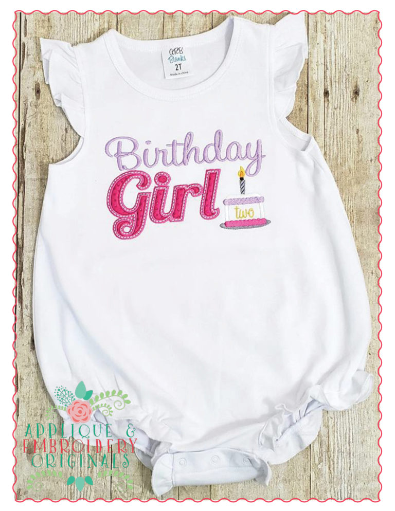 497 Birthday Girl with Cake Numbers Applique Design