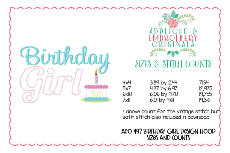 497 Birthday Girl with Cake Numbers Applique Design - Image 2