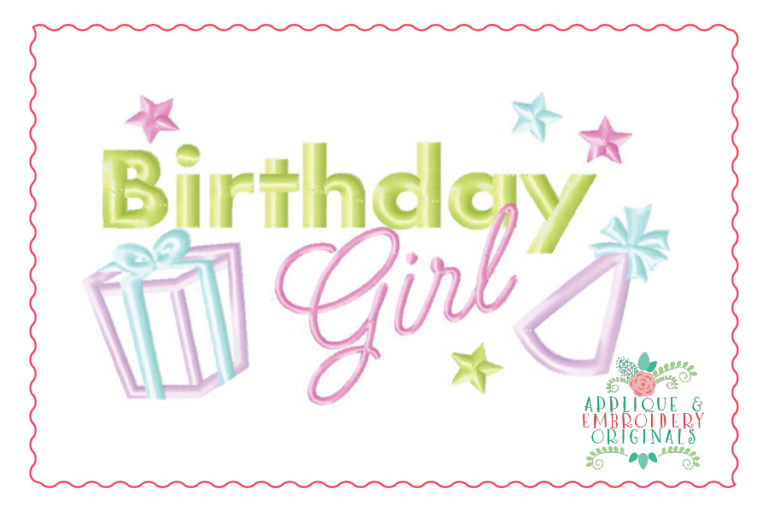 498 Birthday Girl Script Hat Gift Applique Design - Image 3