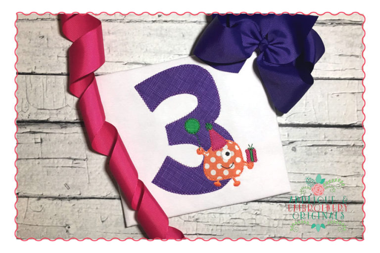 501 Birthday Monster Hat Balloon Numbers 1-9 Applique Design