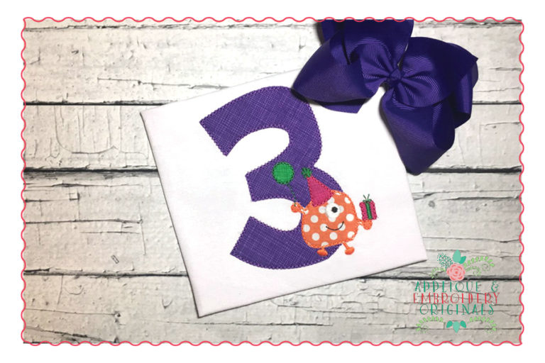 501 Birthday Monster Hat Balloon Numbers 1-9 Applique Design - Image 2