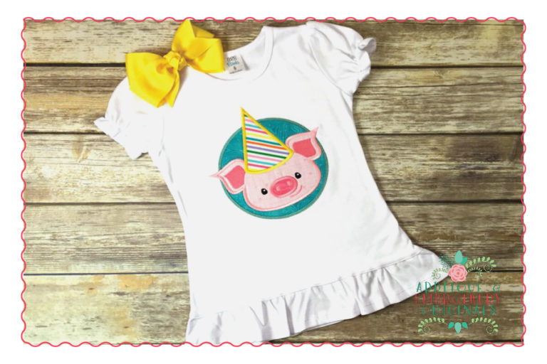503 Birthday Pig Hat Circle Patch Applique Design - Image 4