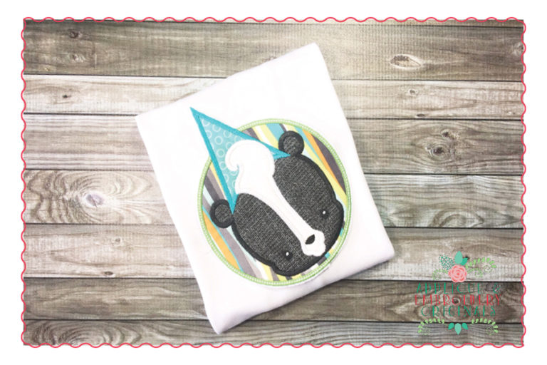 508 Birthday Skunk Hat Circle Patch Applique Design - Image 3