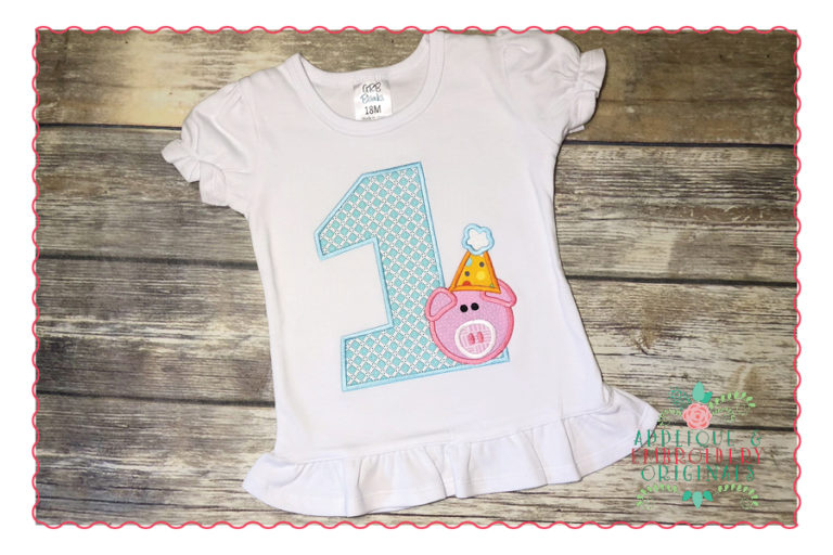 504 Birthday Number Pig 1-9 Applique Design - Image 2