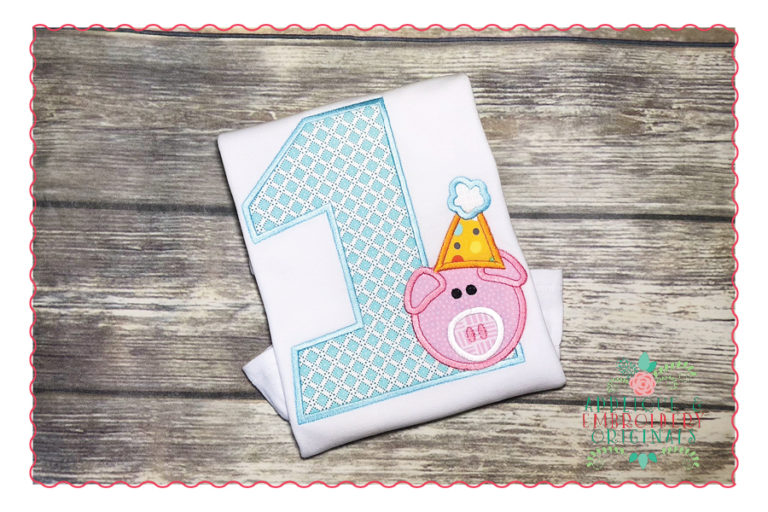 504 Birthday Number Pig 1-9 Applique Design