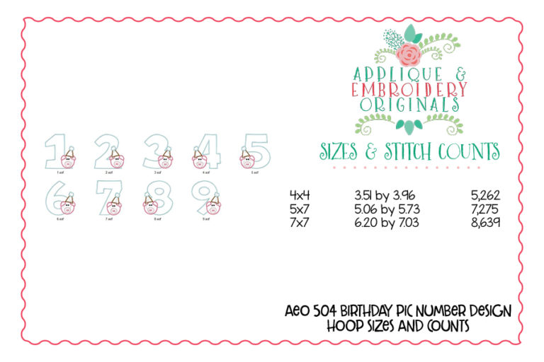 504 Birthday Number Pig 1-9 Applique Design - Image 3