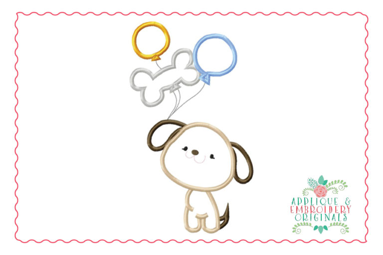 505 Puppy Pup Dog with Balloons Birthday Applique Design