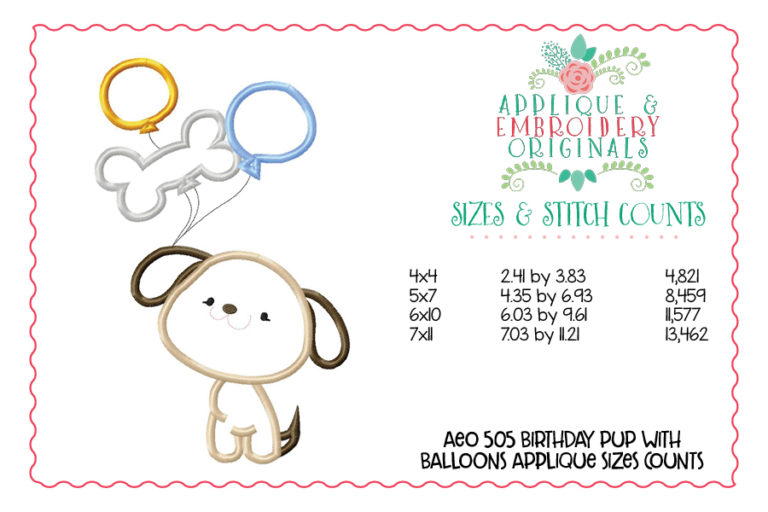 505 Puppy Pup Dog with Balloons Birthday Applique Design - Image 2