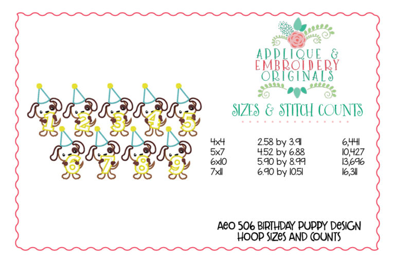 506 Birthday Puppy Dog Numbers 1-9 Party Applique Design - Image 4