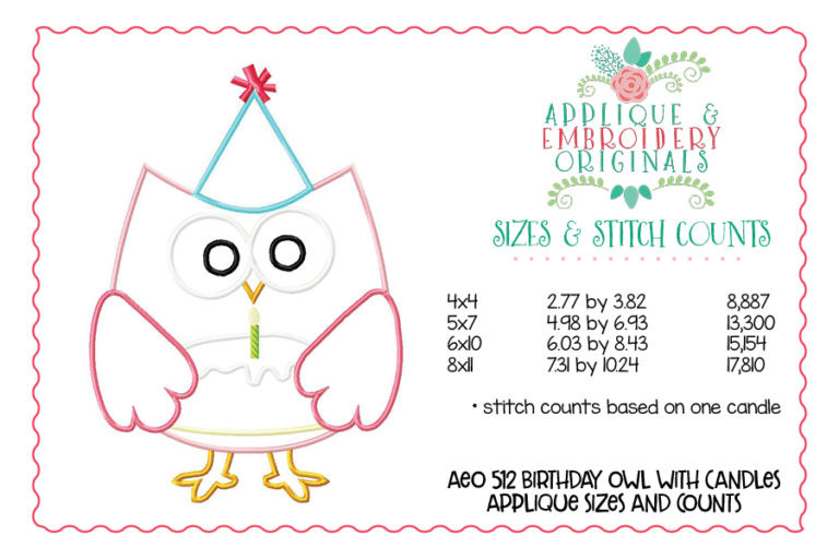 515 Birthday Owl with Candles 1-9 Birthday Number Applique Design - Image 5