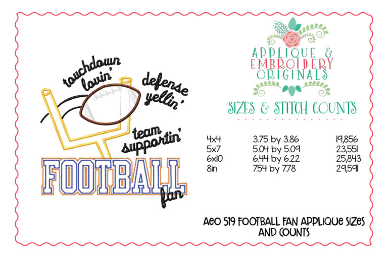 519 Football Fan Goal Post Touchdown Applique Design - Image 3