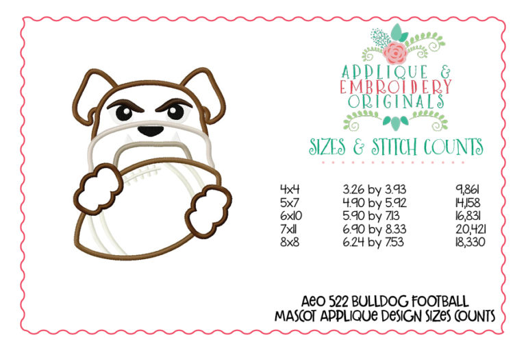 522 Bulldog Dawg Football Mascot Applique Design - Image 3