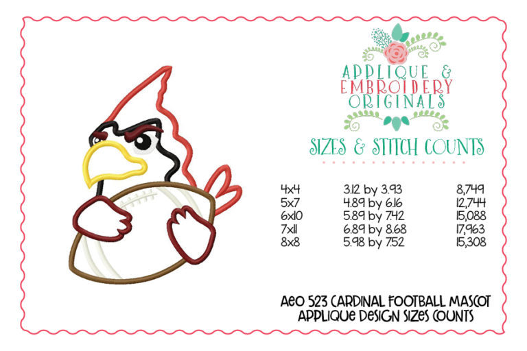 523 Cardinal Football Mascot Applique Design - Image 3