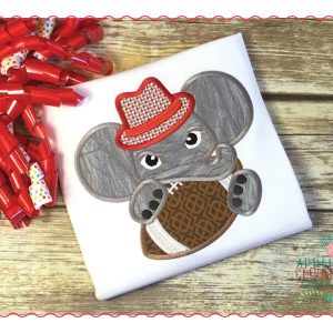 524 Elephant Fedora Football Mascot Applique Design