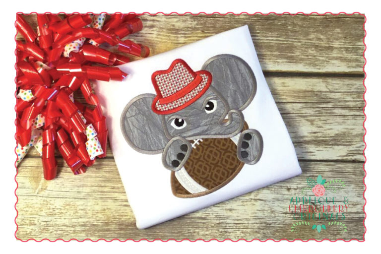 524 Elephant Fedora Football Mascot Applique Design