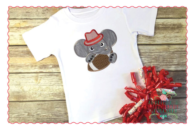 524 Elephant Fedora Football Mascot Applique Design - Image 2