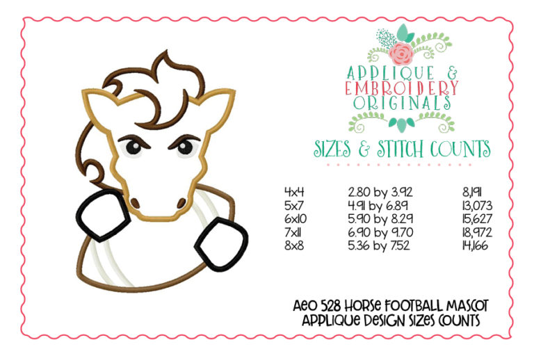 528 Horse Mustang Football Mascot Applique Design - Image 3