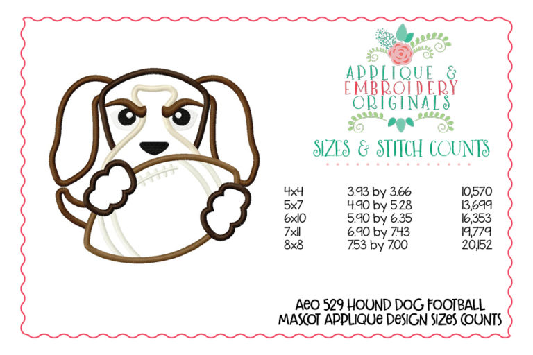 529 Hound Dog Smokey Football Mascot Applique Design - Image 2