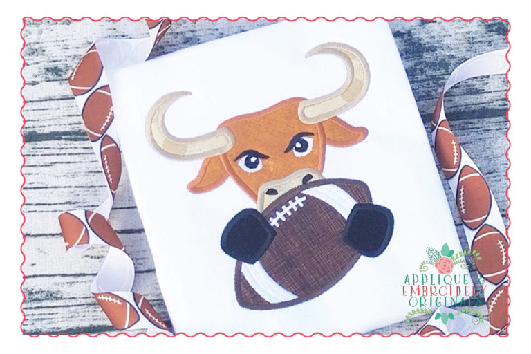 530 Longhorn Hook Em Football Mascot Applique Design
