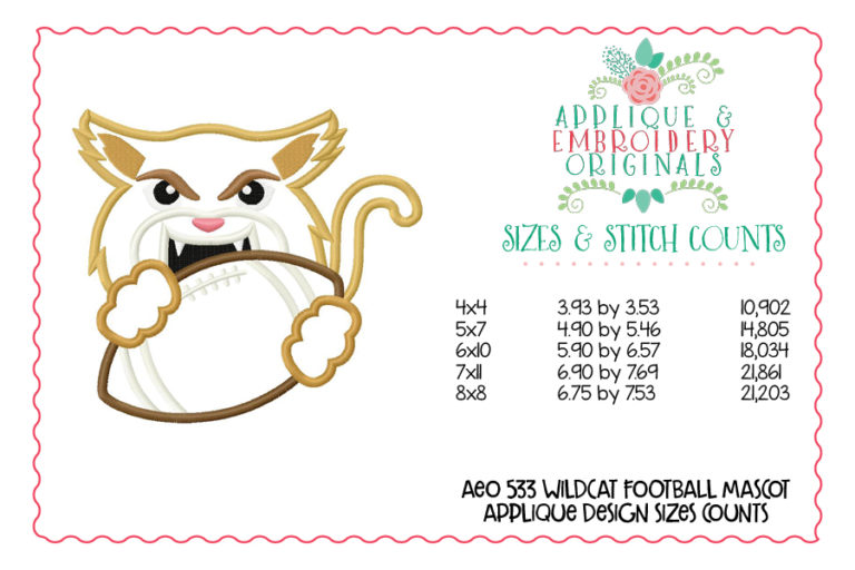 533 Wildcat Jaguar Cougar Football Mascot Applique Design - Image 4