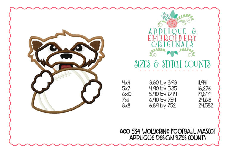 534 Wolverine Badger Football Mascot Applique Design - Image 3