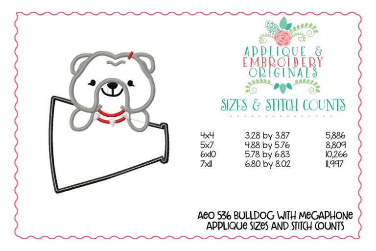 536 Bulldog Megaphone Football Mascot Applique Design - Image 3