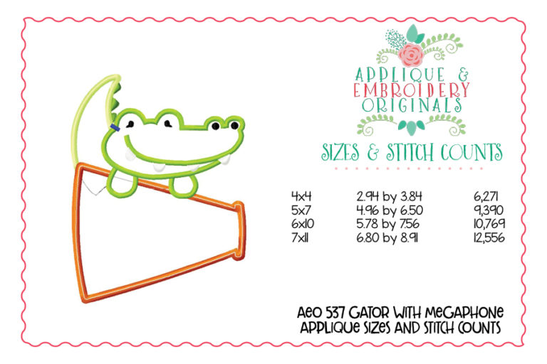 537 Gator Megaphone Football Mascot Applique Design - Image 4