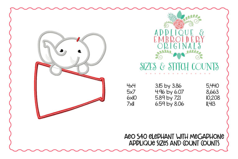 540 Elephant Megaphone Football Mascot Applique Design - Image 3