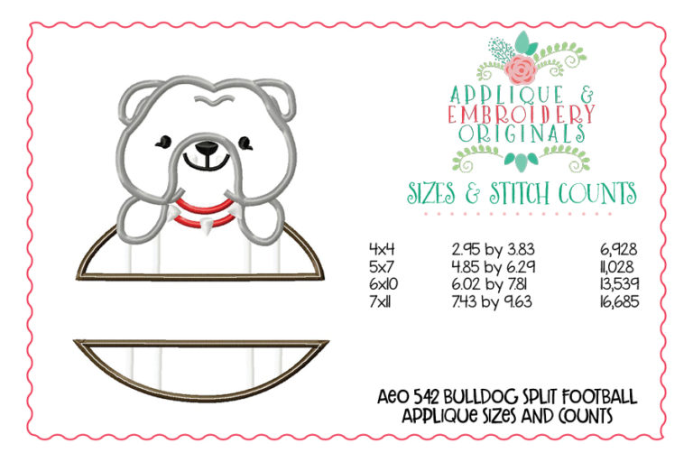 542 Split Football Bulldog Mascot Applique Design - Image 3