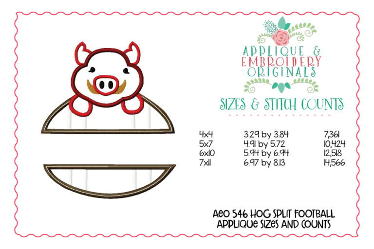 546 Split Football Razorback Mascot Applique Design - Image 3