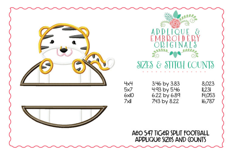 547 Split Football Tiger Mascot Applique Design - Image 3