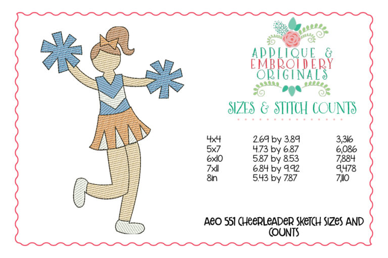 551 Cheerleader Spirit Sketch Quick Embroidery Design - Image 3