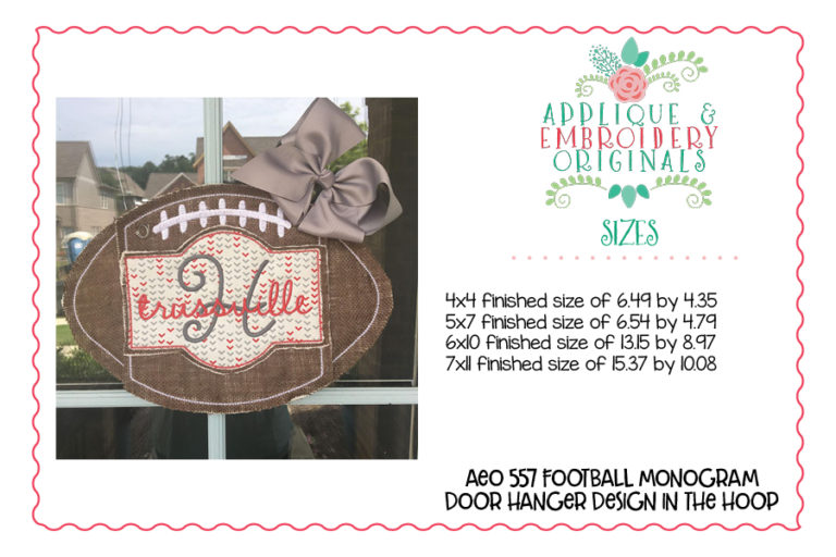 557 Football Banner Monogram Door Hanger In-The-Hoop Applique Design - Image 4