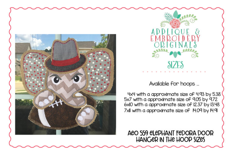 559 Elephant Fedora Football  Door Hanger In-The-Hoop Applique Design - Image 4