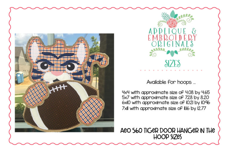 560 Tiger Football Door Hanger In-The-Hoop Applique Design - Image 3
