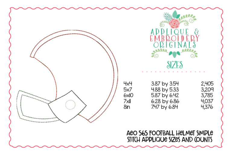 565 Football Helmet Simple Stitch Applique Design - Image 3