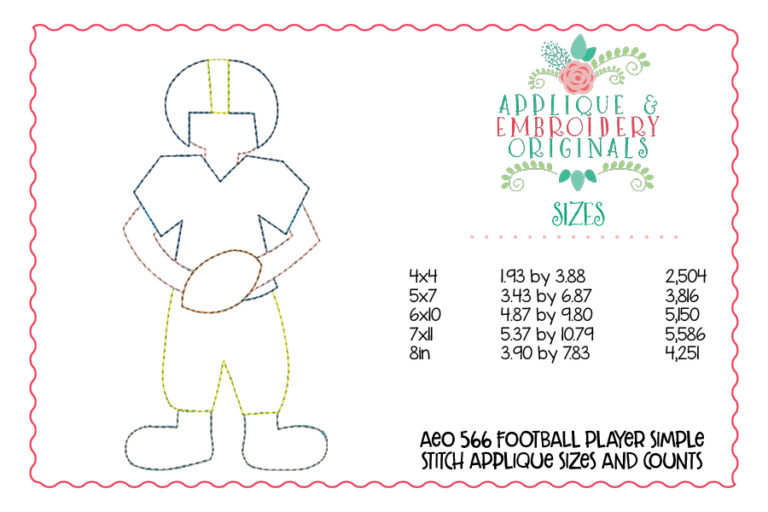 566 Football Player Simple Stitch Applique Design - Image 3